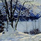 Lake Wall Art - A Frozen Lake In A Mountainous Winter Landscape